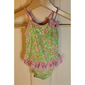 Lilly Pulitzer Baby Girl Swimsuit 3-6 Months Pink Green Lion Print One Piece Bow